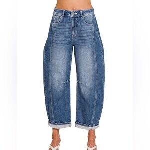 Zenana Relaxed Crop Women's Jeans in Medium Blue